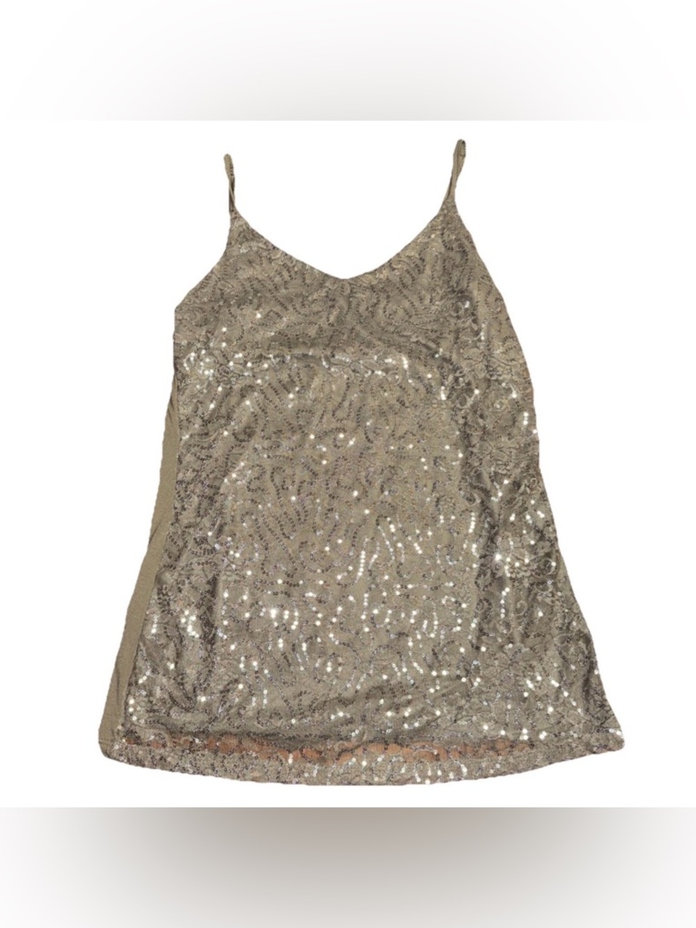 Vanity Essentials Silver Sequin Lace Cami Top Y2K Aesthetic Size Large Babydoll